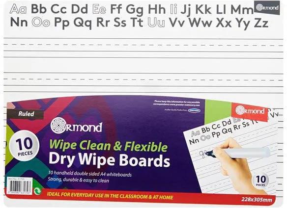 10 Dry Wipe Boards - 228x305mm - Letters