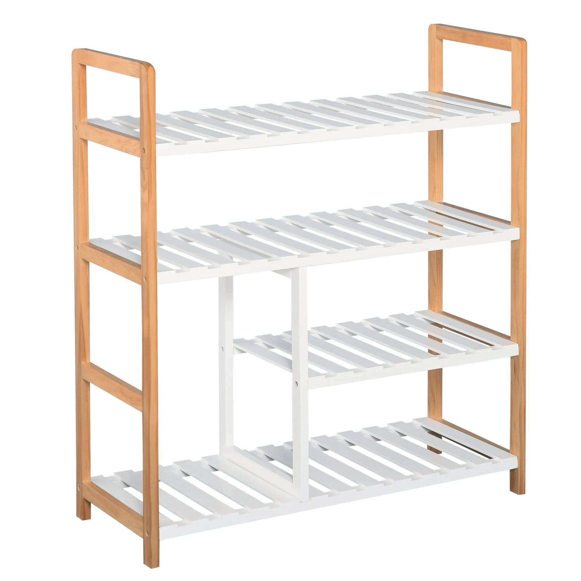 4-Tier Shoe Rack Simple Home Storage w/ Wood Frame Boot Compartment Slatted Shelves Trainer Sandals Stylish Hallway Furniture