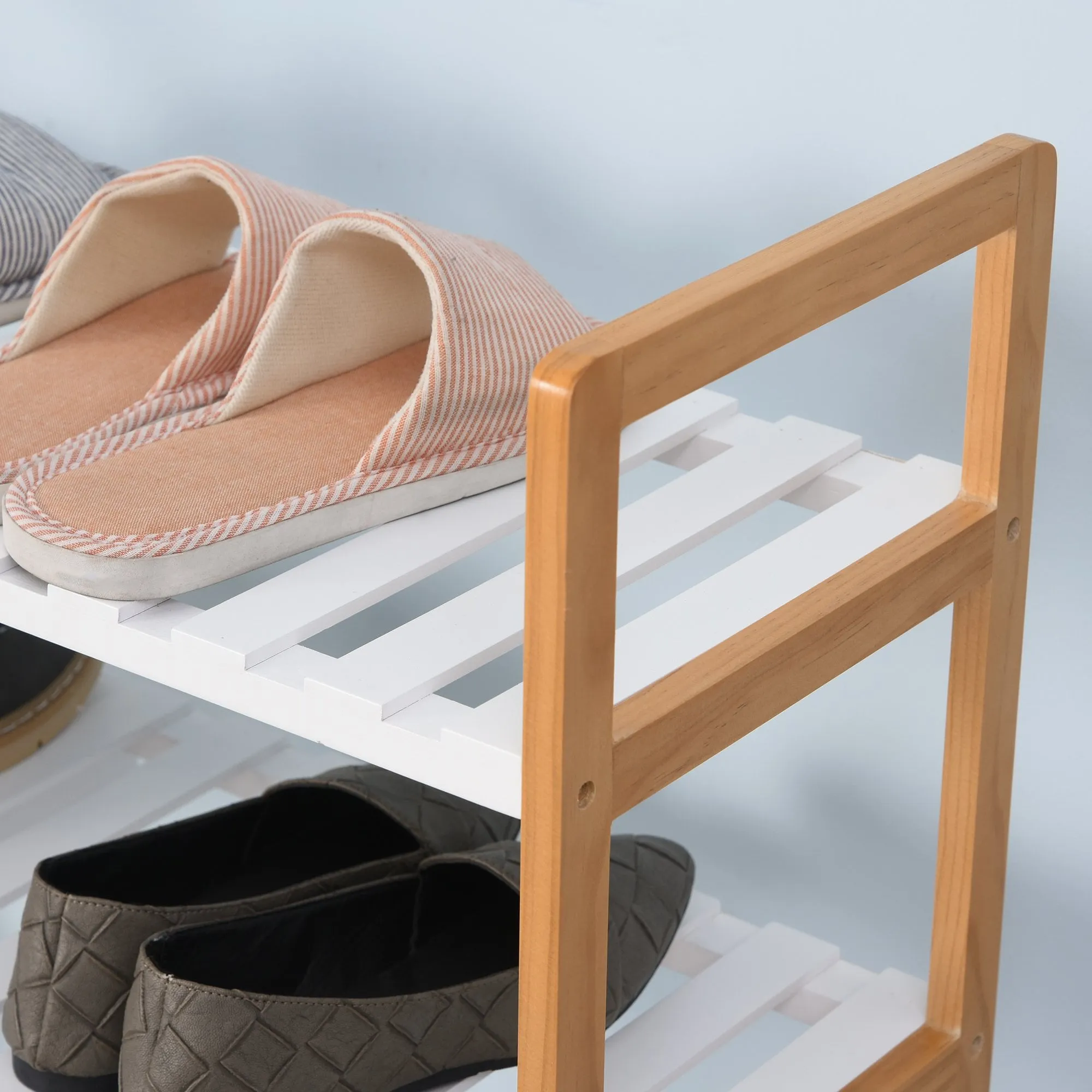 4-Tier Shoe Rack Simple Home Storage w/ Wood Frame Boot Compartment Slatted Shelves Trainer Sandals Stylish Hallway Furniture