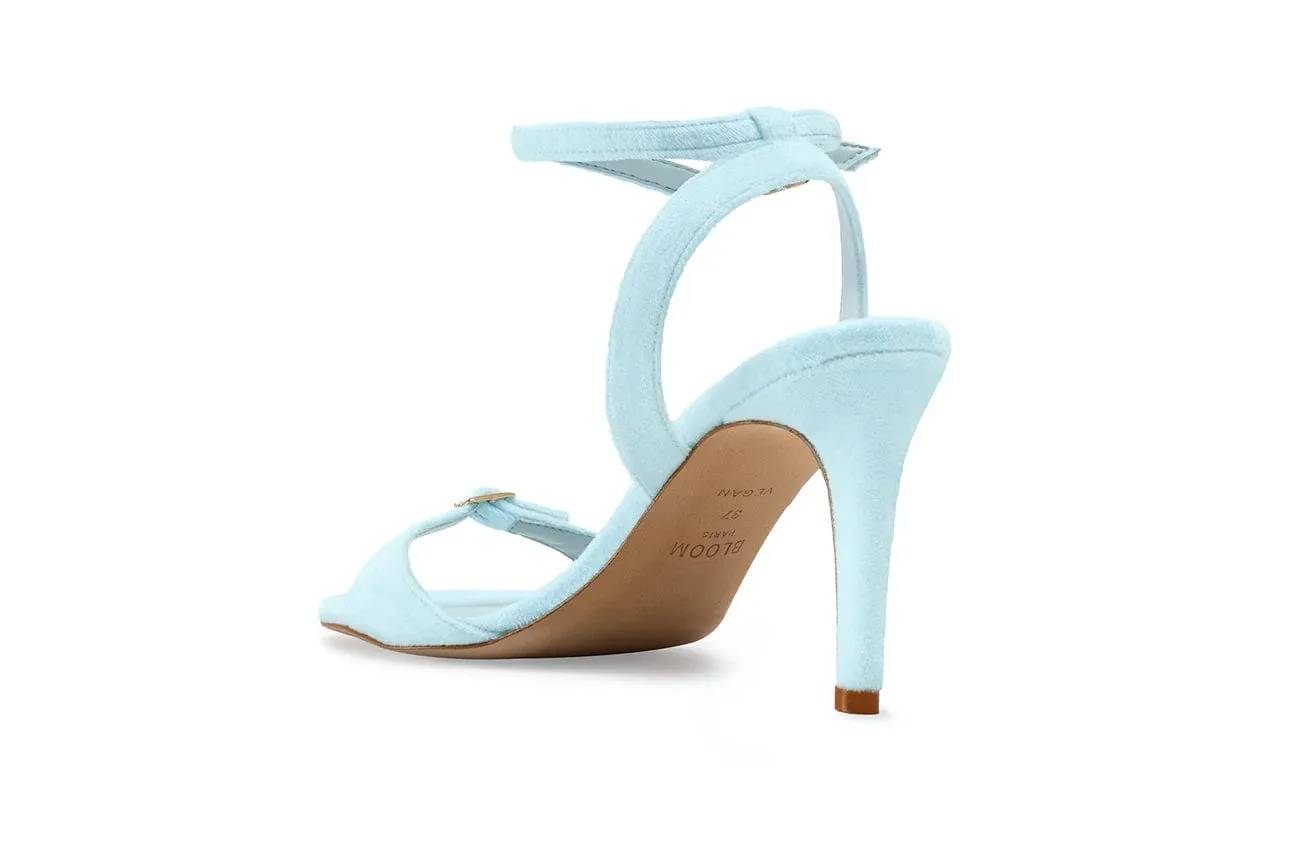 Anna Vegan Velvet Heeled Sandals | Sky Blue