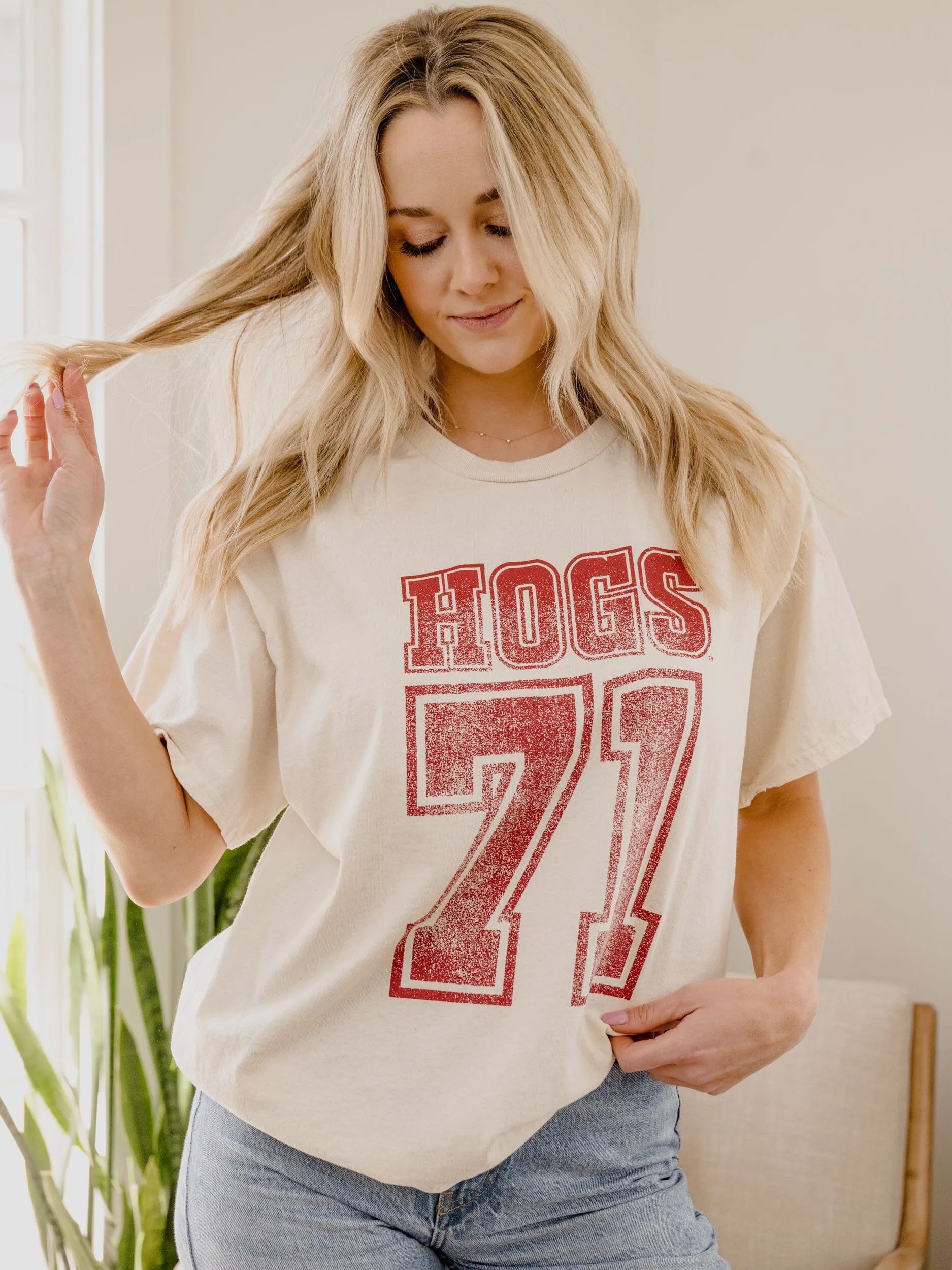 Arkansas Razorbacks Player Off White Thrifted Tee