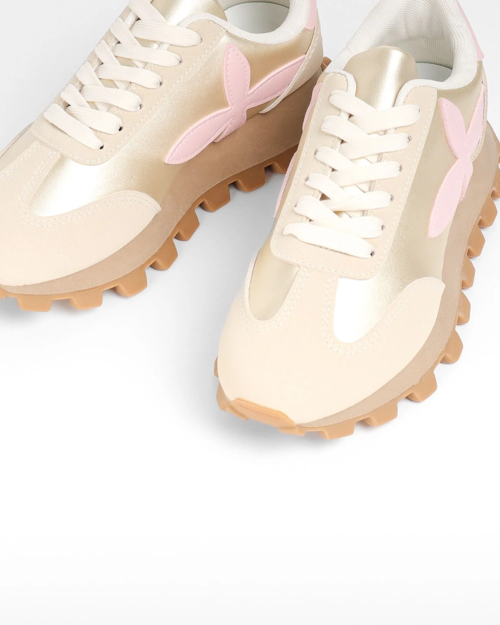 BEIGE LACE UP DESIGNER CHUNKY SNEAKERS TRAINERS