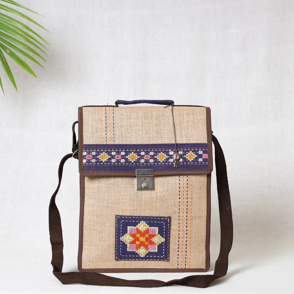 Beige - Tribal Hand Embroidered Jute Office Sling Bag