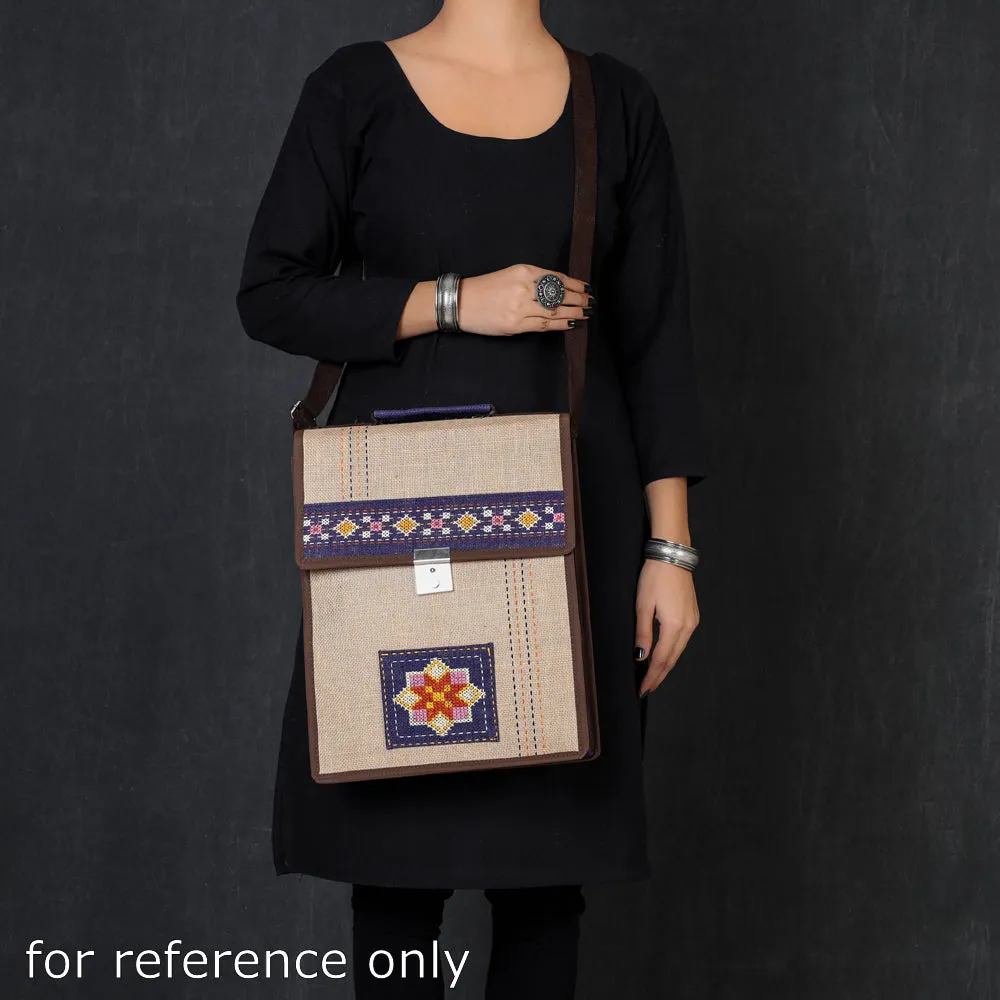 Beige - Tribal Hand Embroidered Jute Office Sling Bag