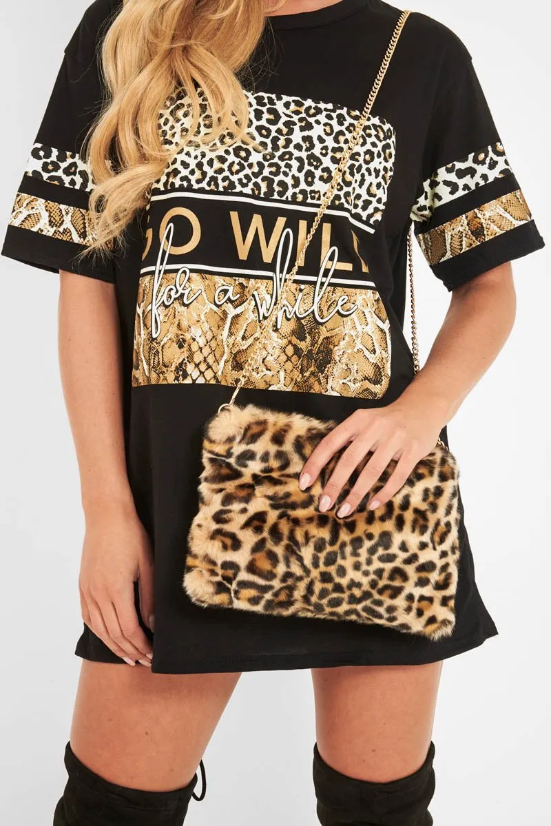 Black Leopard Go Wild Slogan T-Shirt - Matylda