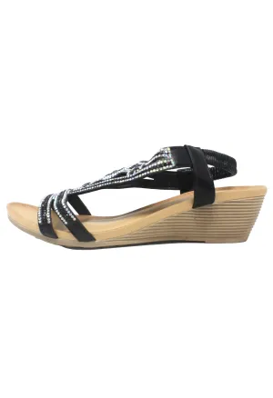 Black Lightweight Decorative Wedge Sandal