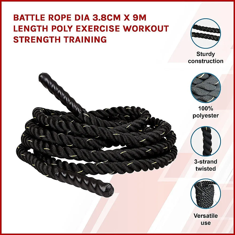 Black Poly Battle Rope 3.8cm x 9M for Workout & Strength