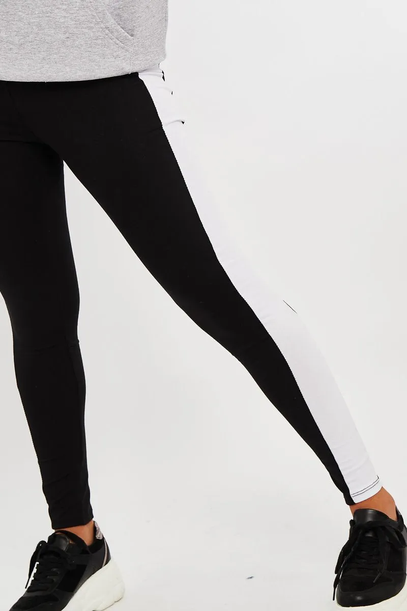 Black White Side Stripe Leggings - Cairo