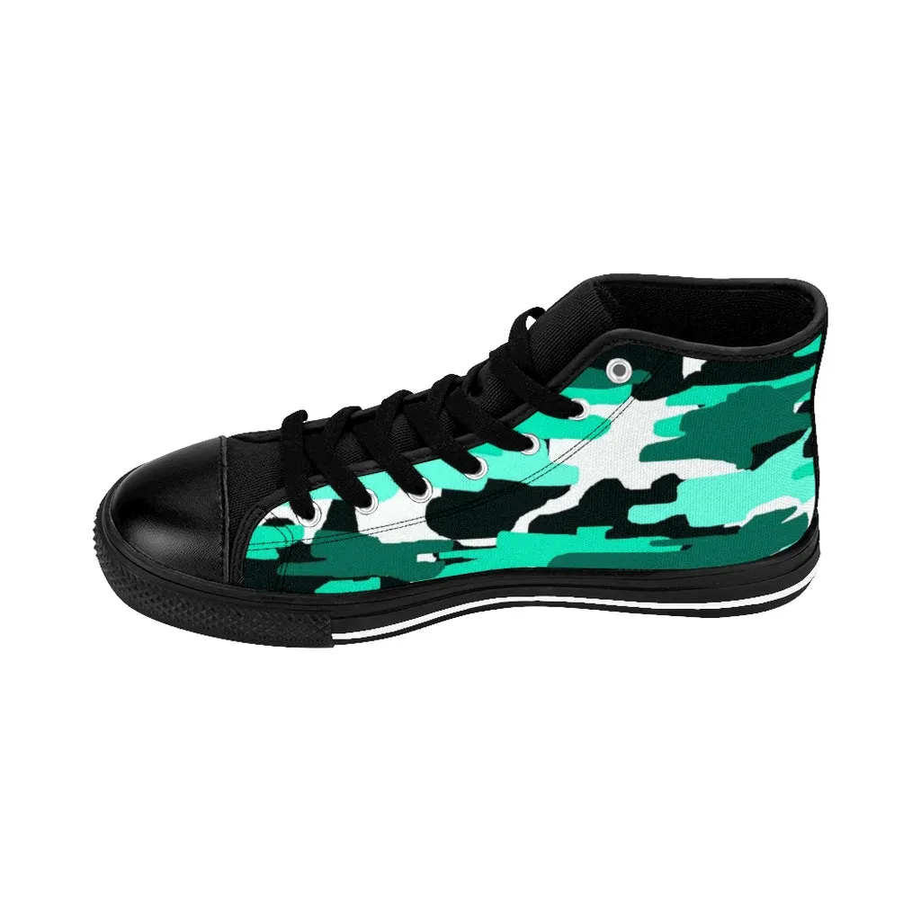 Blue Camo Women's Sneakers, Camoflage Print Designer High-top Sneakers Tennis Shoes