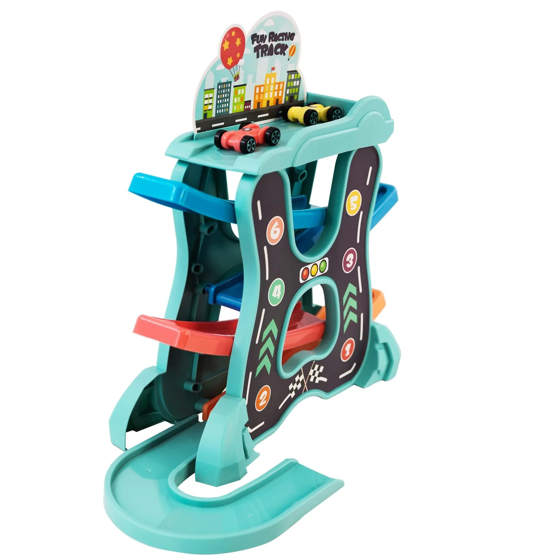 Click Clack Spiral Tower Playset with 6 Mini Cars