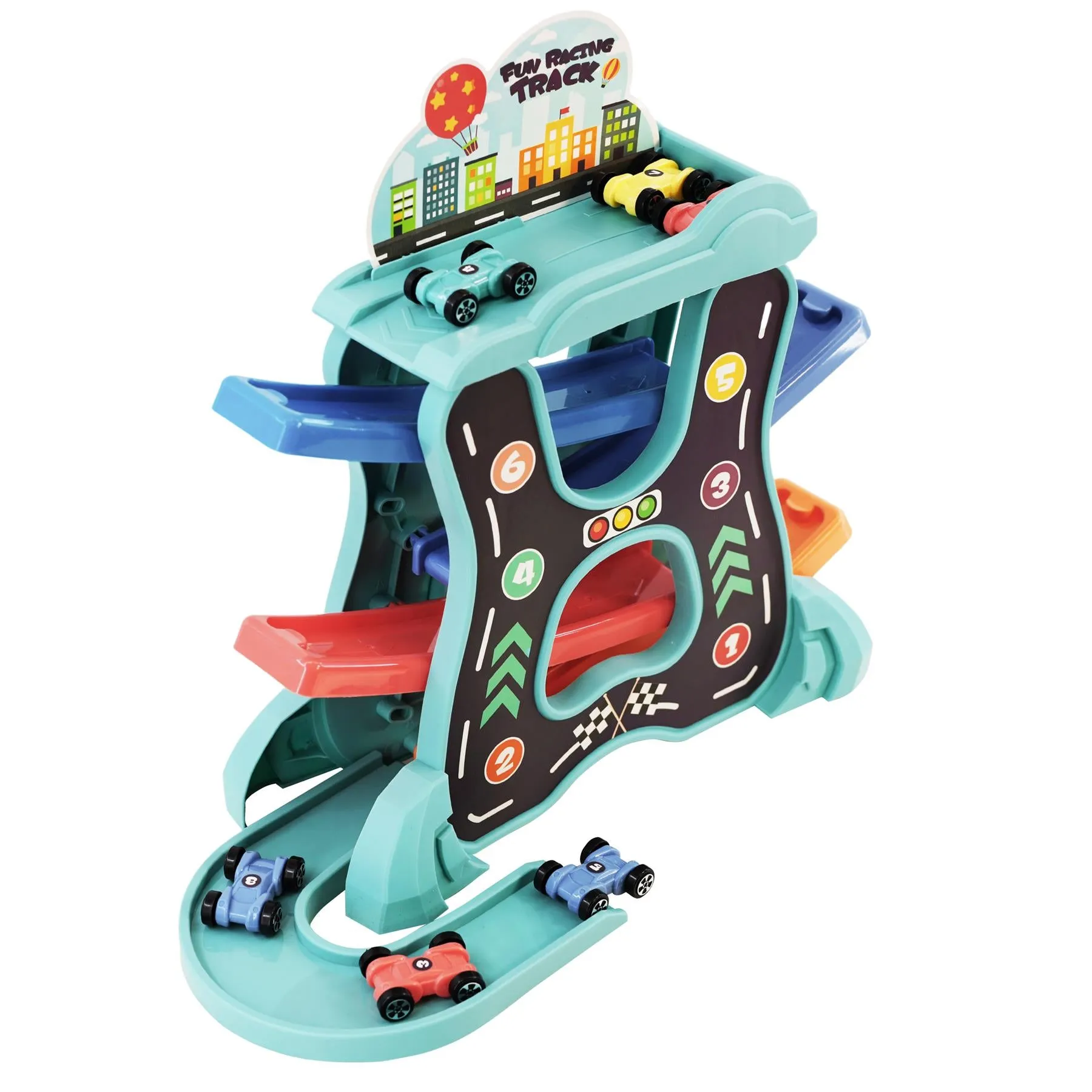 Click Clack Spiral Tower Playset with 6 Mini Cars