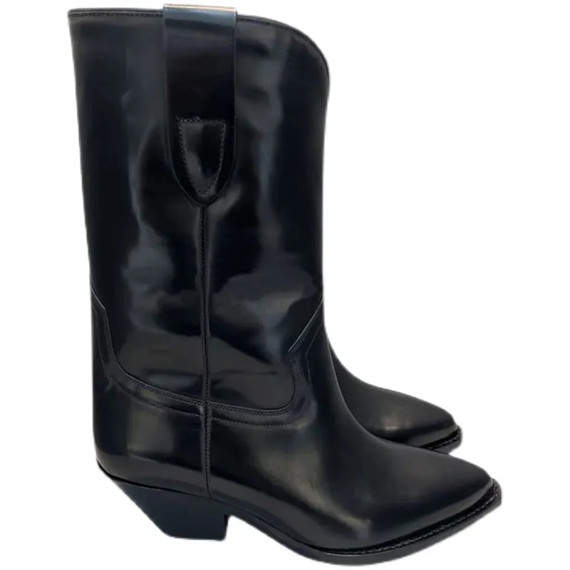 Cowboy Boots for Women Handmade Genuine Leather in Black - High Western Boots