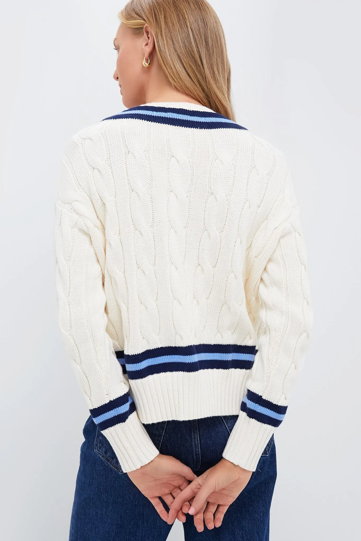 Cream with Navy Stripe Cricket Long Sleeve Pullover