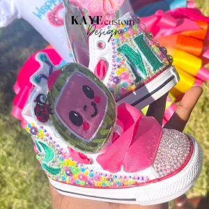 Custom CoComelon Kids Shoes | Pink Bling Rhinestone Shoes