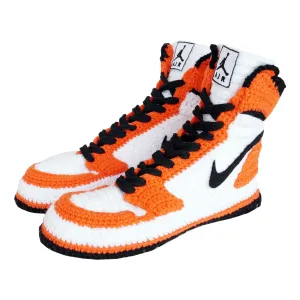 Custom Jordan 1 Orange Crochet Slippers Sneakers - Banned Goods Basketball Shoes Plush