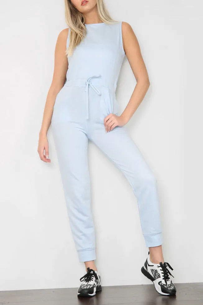 Darcy drawstring waist jogger jumpsuit - baby blue