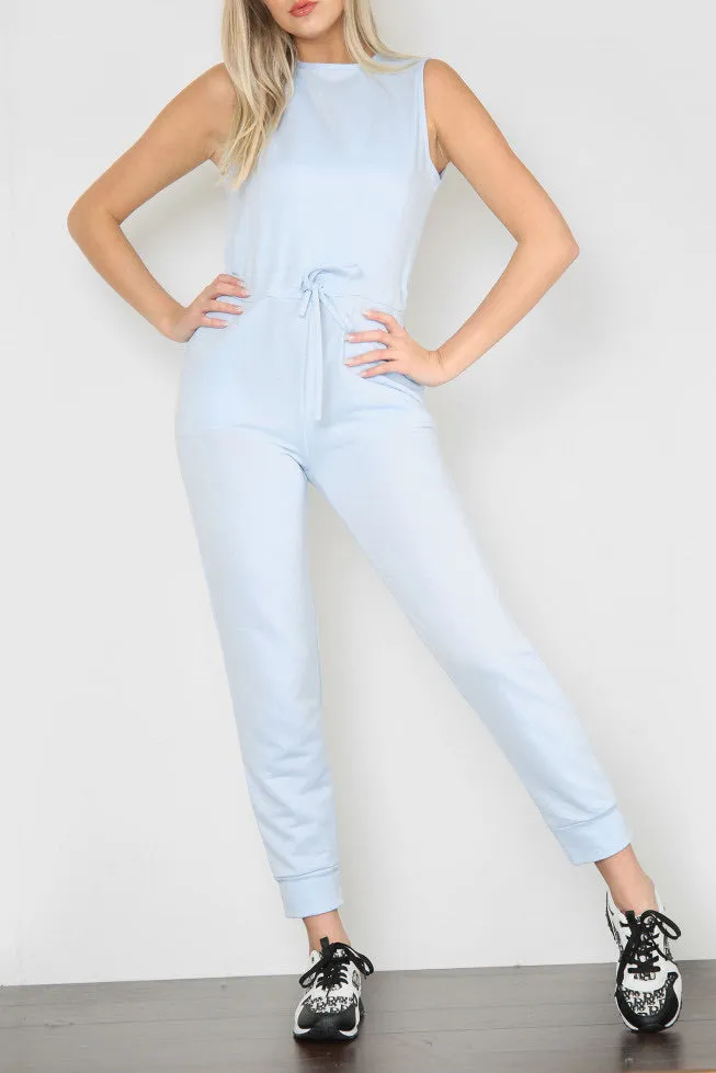 Darcy drawstring waist jogger jumpsuit - baby blue