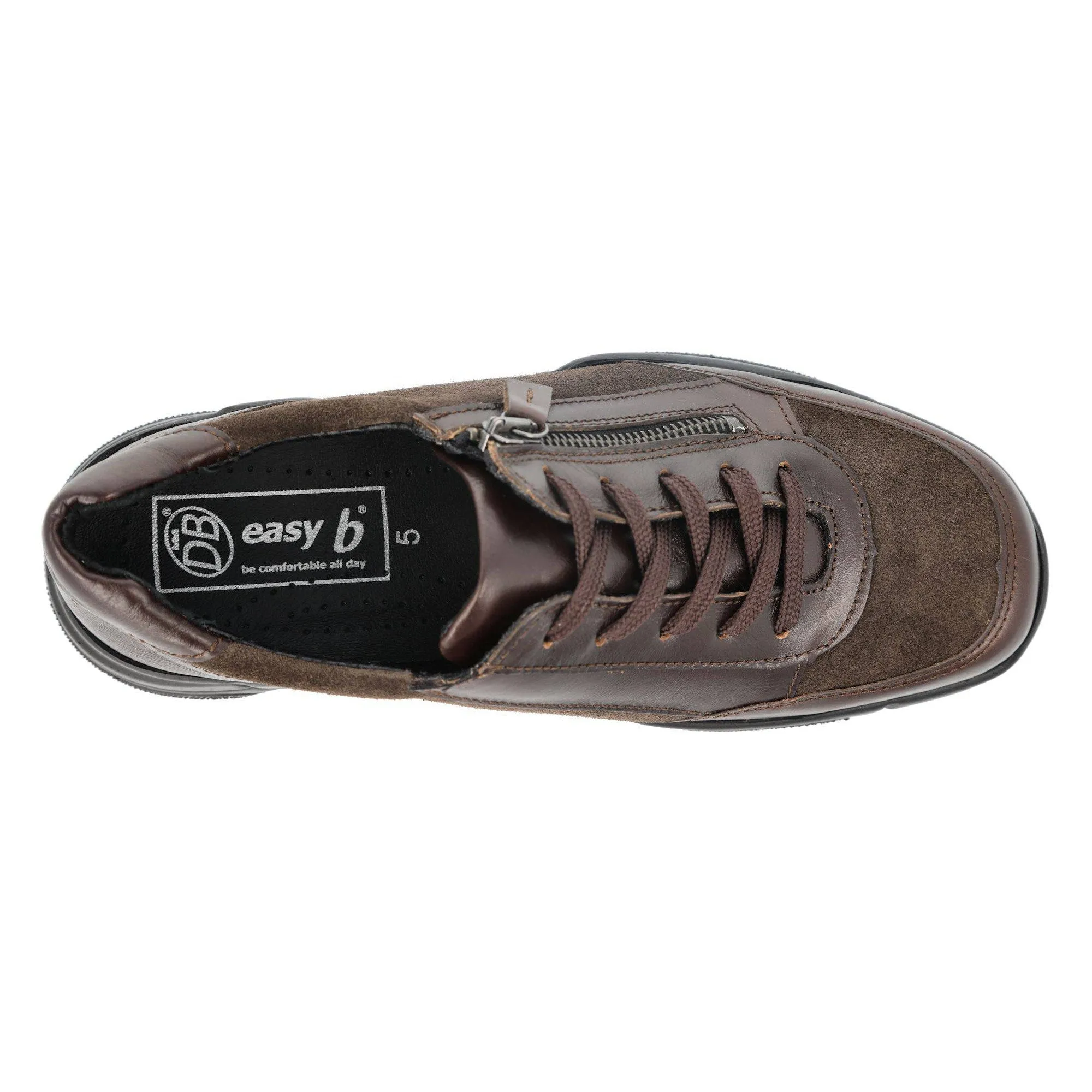 DB Shoes Granby 6V Ladies Wide Brown Suede Zip & Lace Trainers