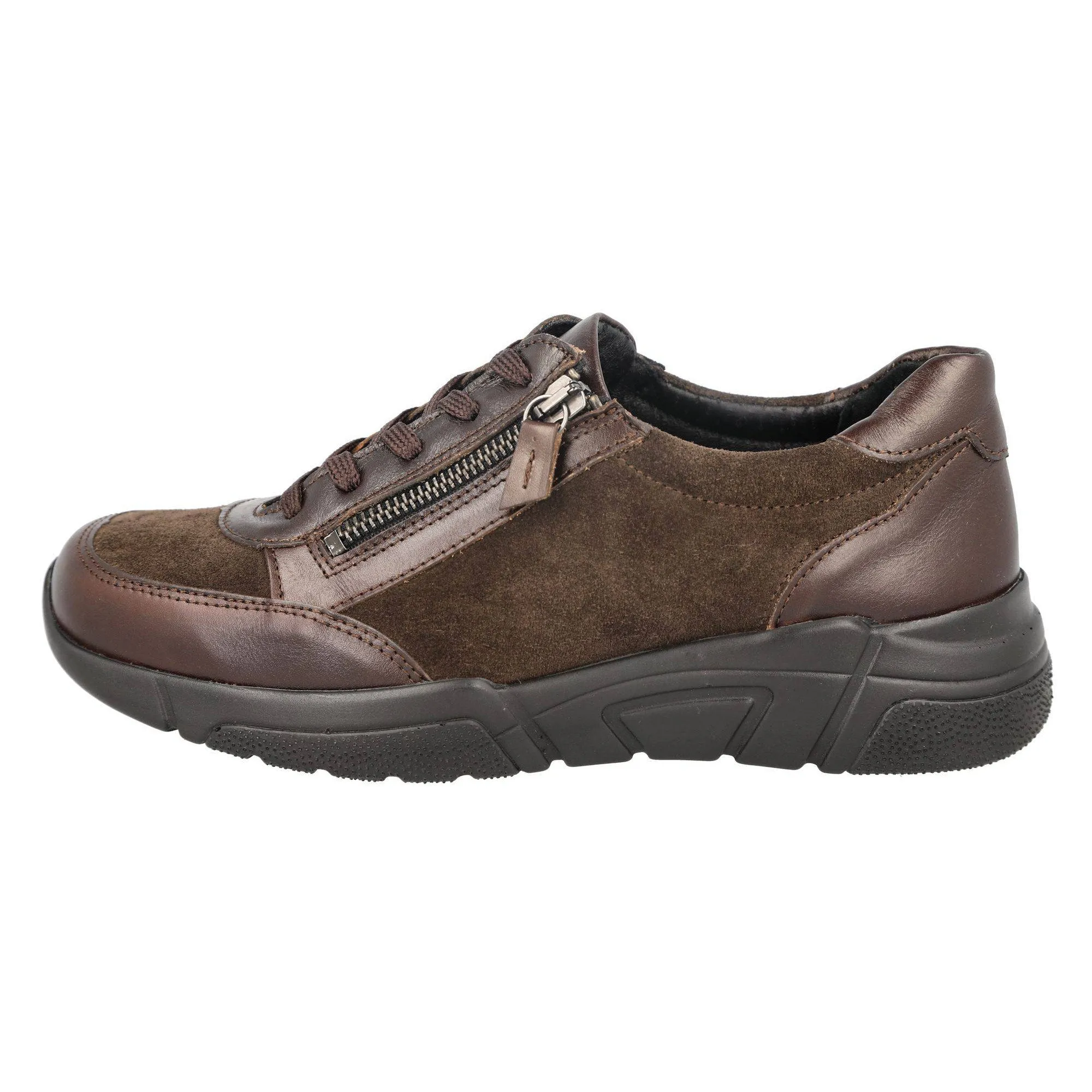 DB Shoes Granby 6V Ladies Wide Brown Suede Zip & Lace Trainers