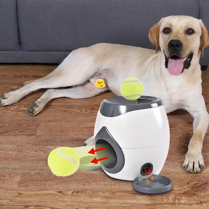 Dog Pet Toys 2 in 1 Tennislauncher Automatic Throwing Machine Pet Ball Throw Device Interactive Pet Feeder Toy for All Size Dog