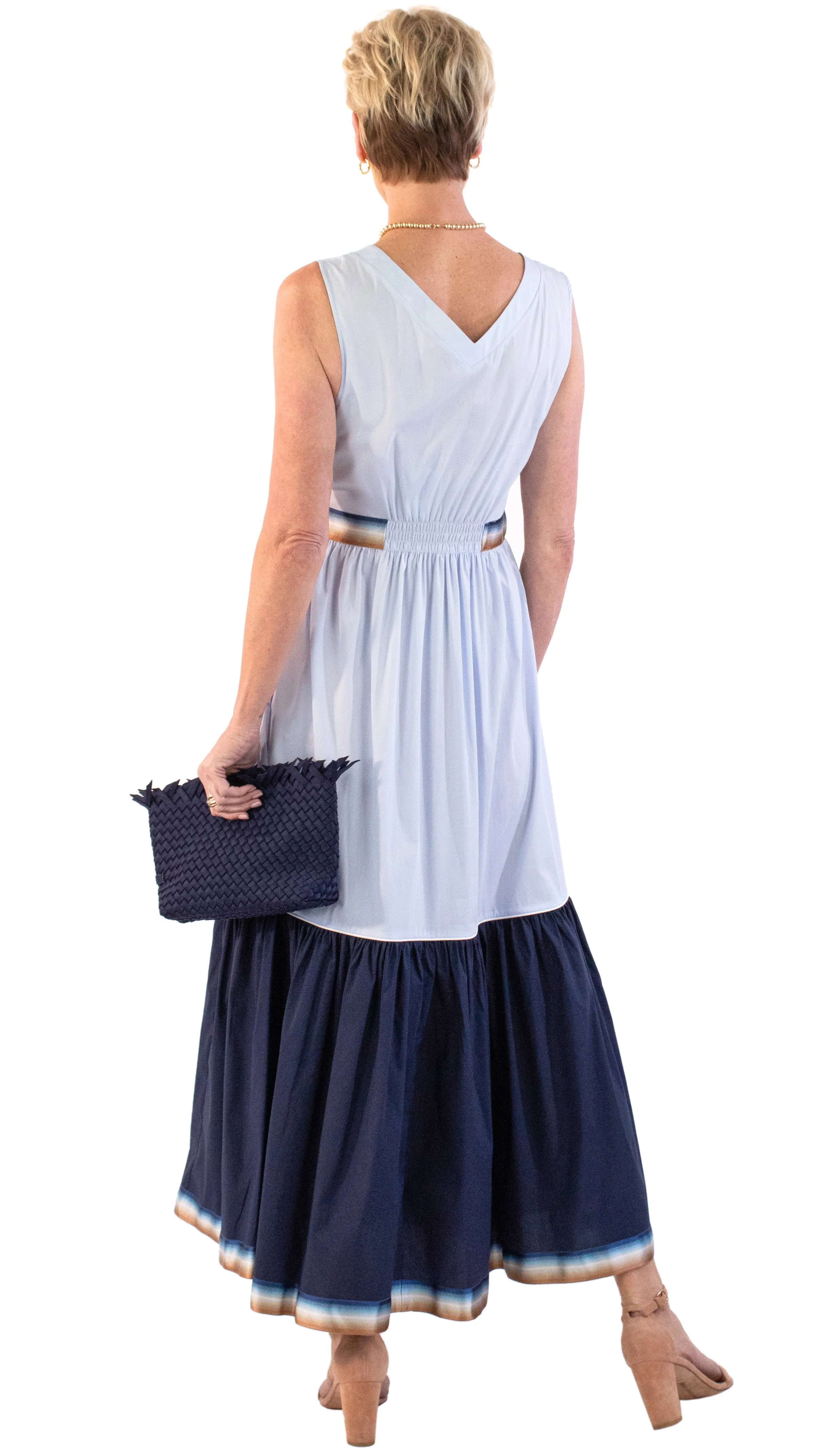 Embellished Stripe Summer Dress - Blue