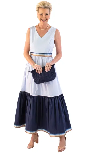 Embellished Stripe Summer Dress - Blue