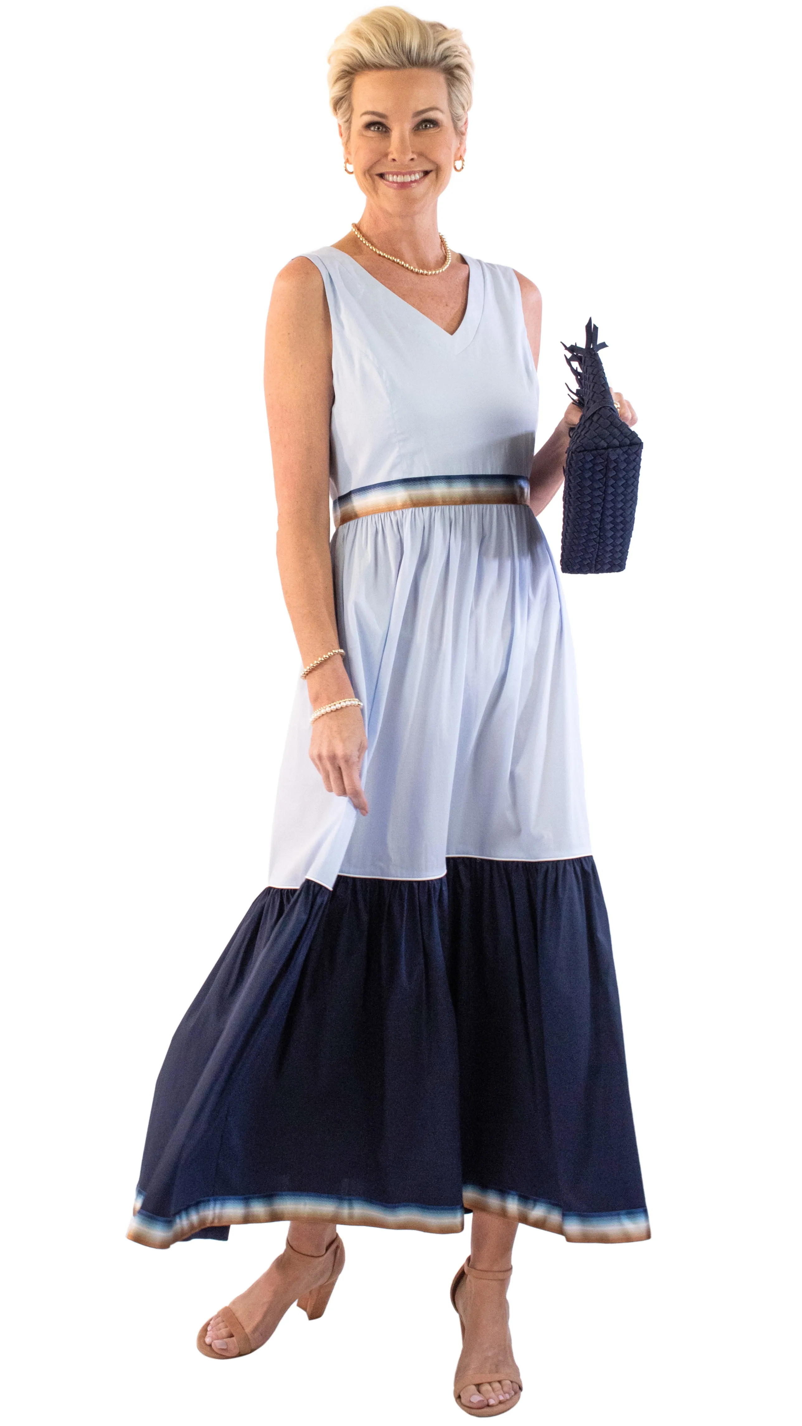 Embellished Stripe Summer Dress - Blue