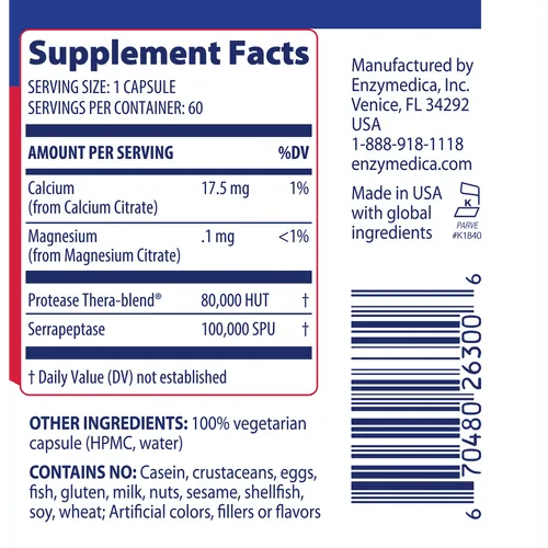 Enzymedica SerraGold Serrapeptase Enzymes 120 Capsules