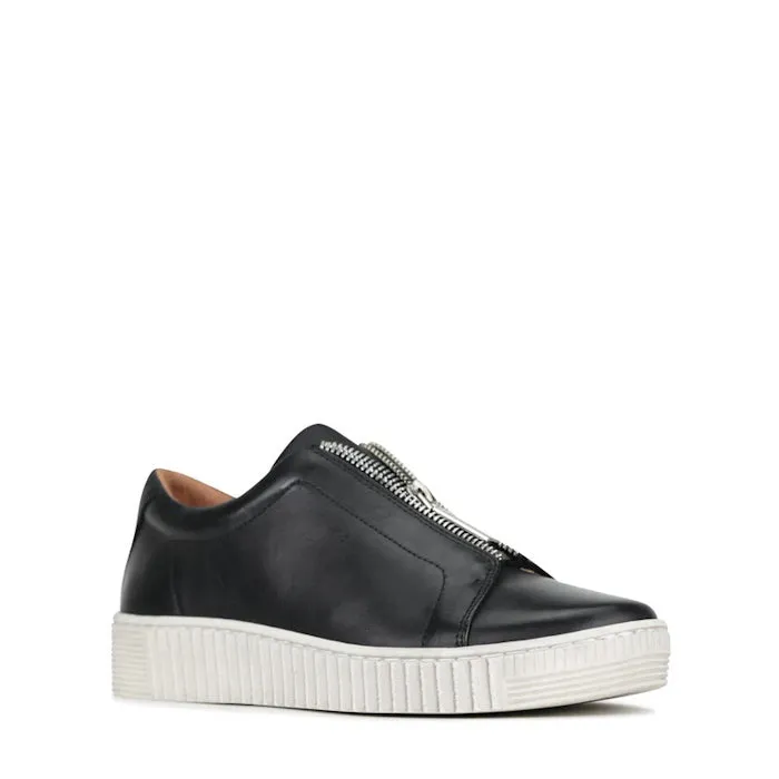 EOS Joya Black Leather Trainer Zip Sneaker