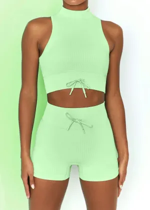 Essentials Ribbed Turtle Neck Crop and Shorts Set in Lime Green