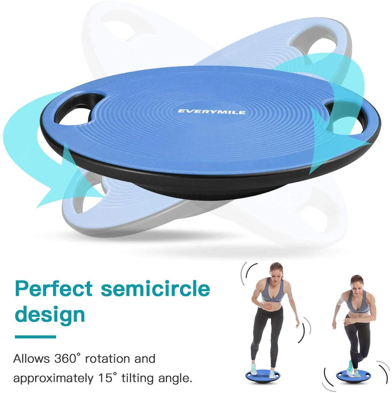 EveryMile Wobble Balance Board, Exercise Balance Stability Trainer Portable Balance Board with Handle for Workout Core Trainer Physical Therapy & Gym 15.7" Diameter No-Skid Surface