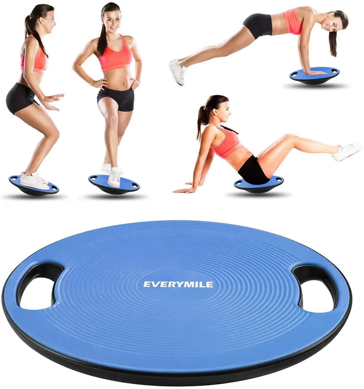 EveryMile Wobble Balance Board, Exercise Balance Stability Trainer Portable Balance Board with Handle for Workout Core Trainer Physical Therapy & Gym 15.7" Diameter No-Skid Surface