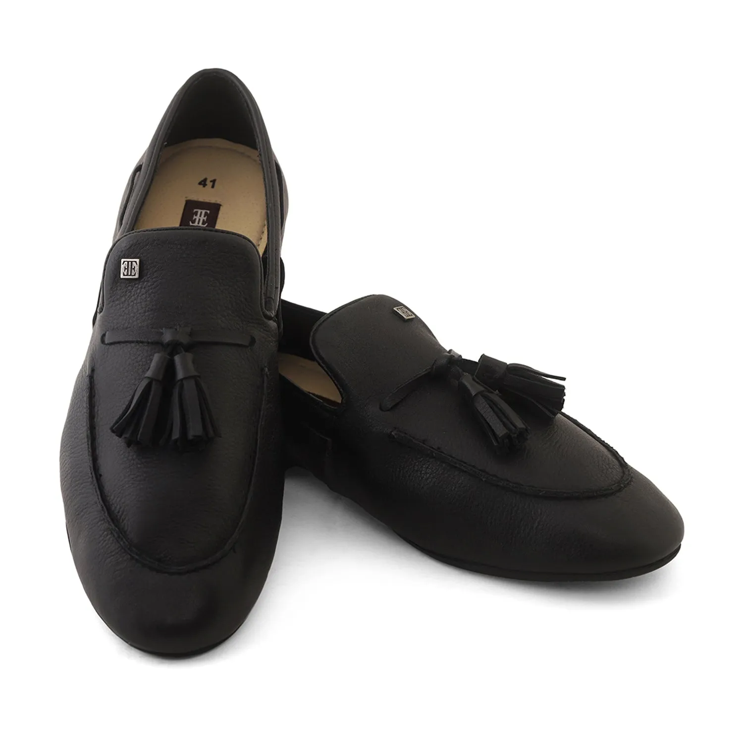 Ezok Men Black Leather Semi Formal Shoes