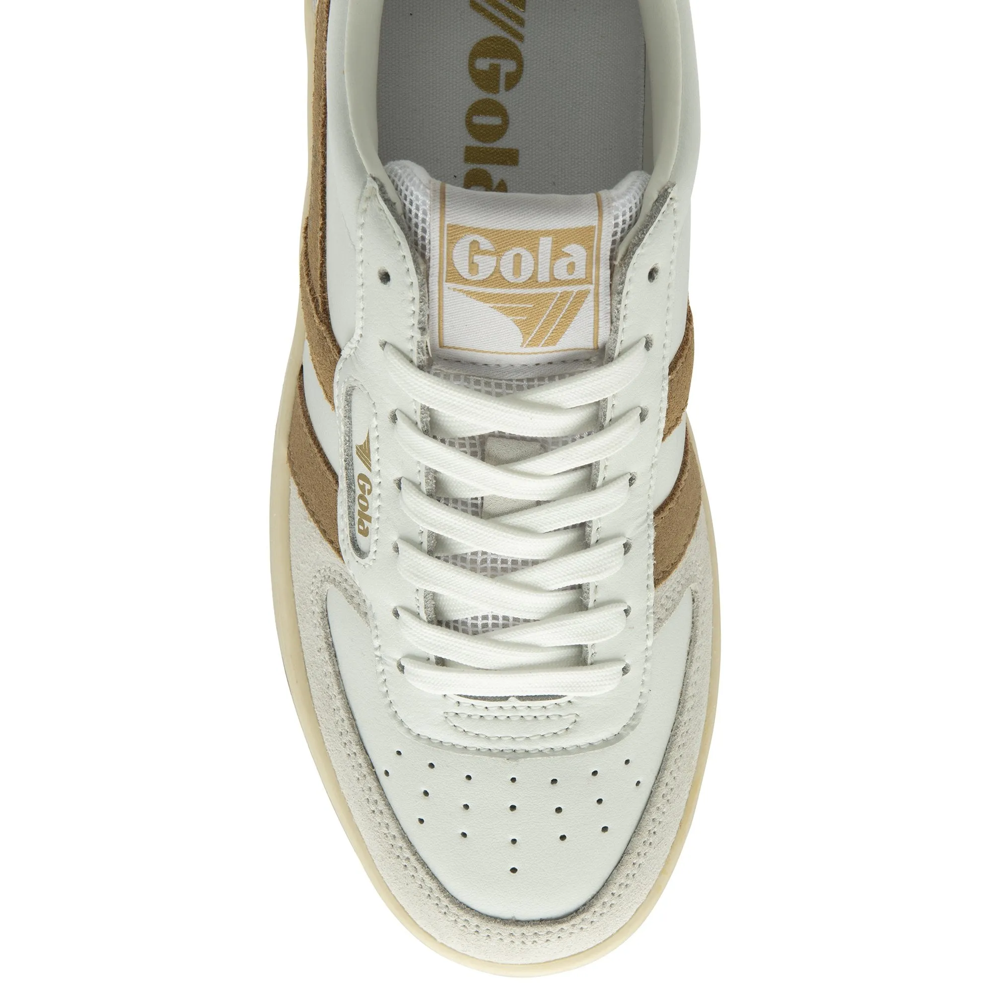 Gola Hawk Ladies White/Light Caramel/Gold Leather Lace Up Trainers