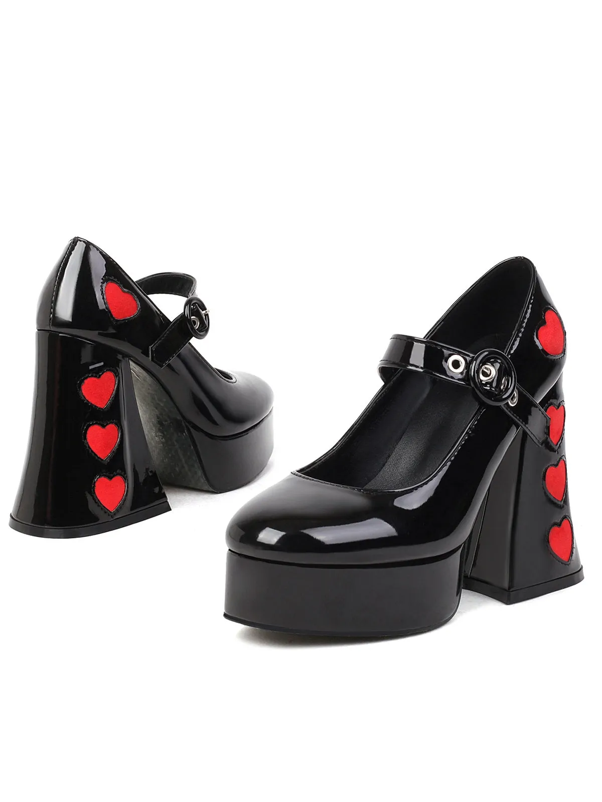 Heart Mary Jane Square Toe Leather Shoes