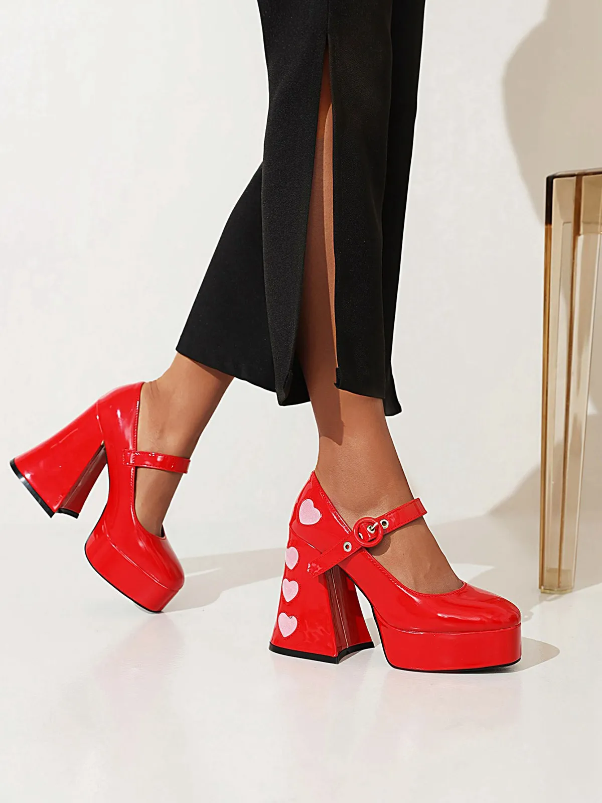 Heart Mary Jane Square Toe Leather Shoes