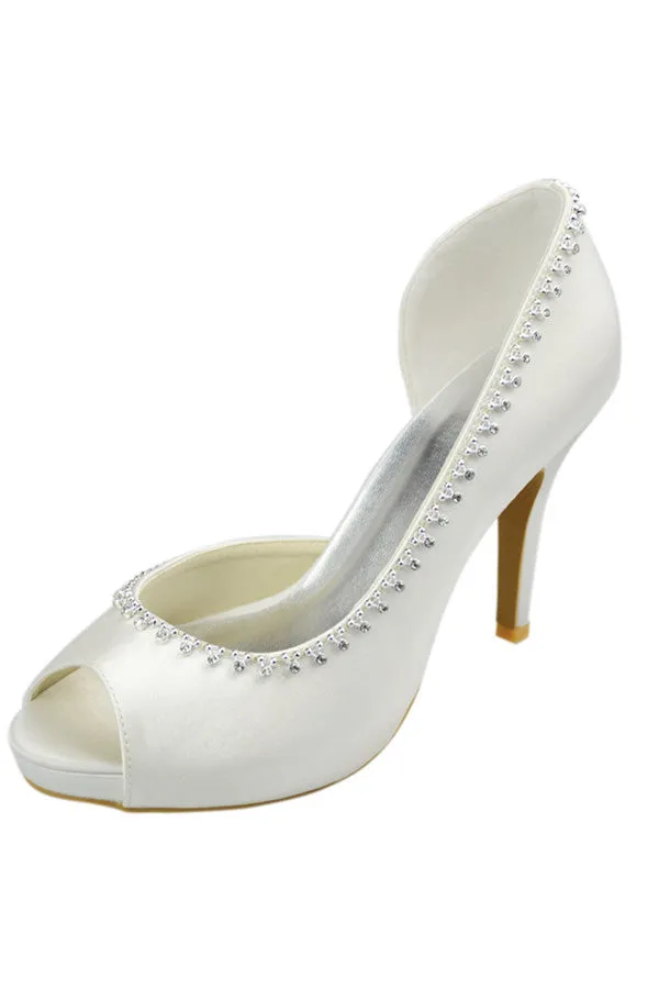 High Heel Ivory Beaded Handmade Satin Classy Wedding Shoe S94