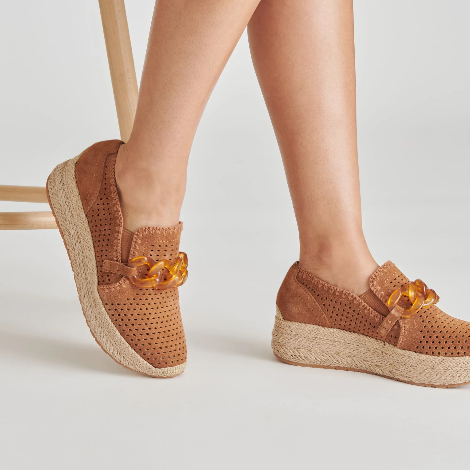 JHENEE ESPADRILLE SNEAKERS PECAN PERFORATED SUEDE - re:vita