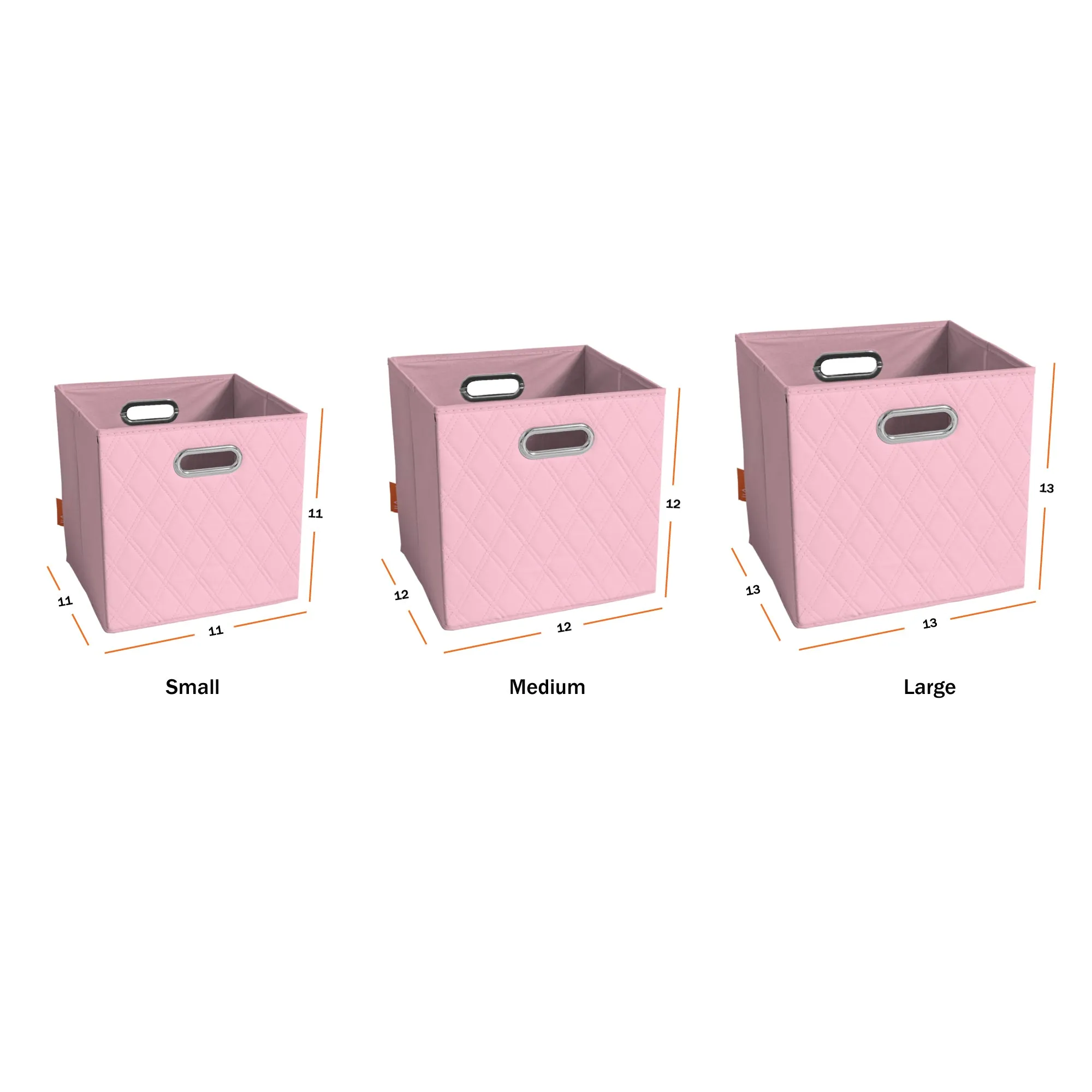 JIAessentials 11 inch Foldable Diamond Patterned Faux Leather Storage Cube Bins Set of Two with Dual Handles - 11" Pink