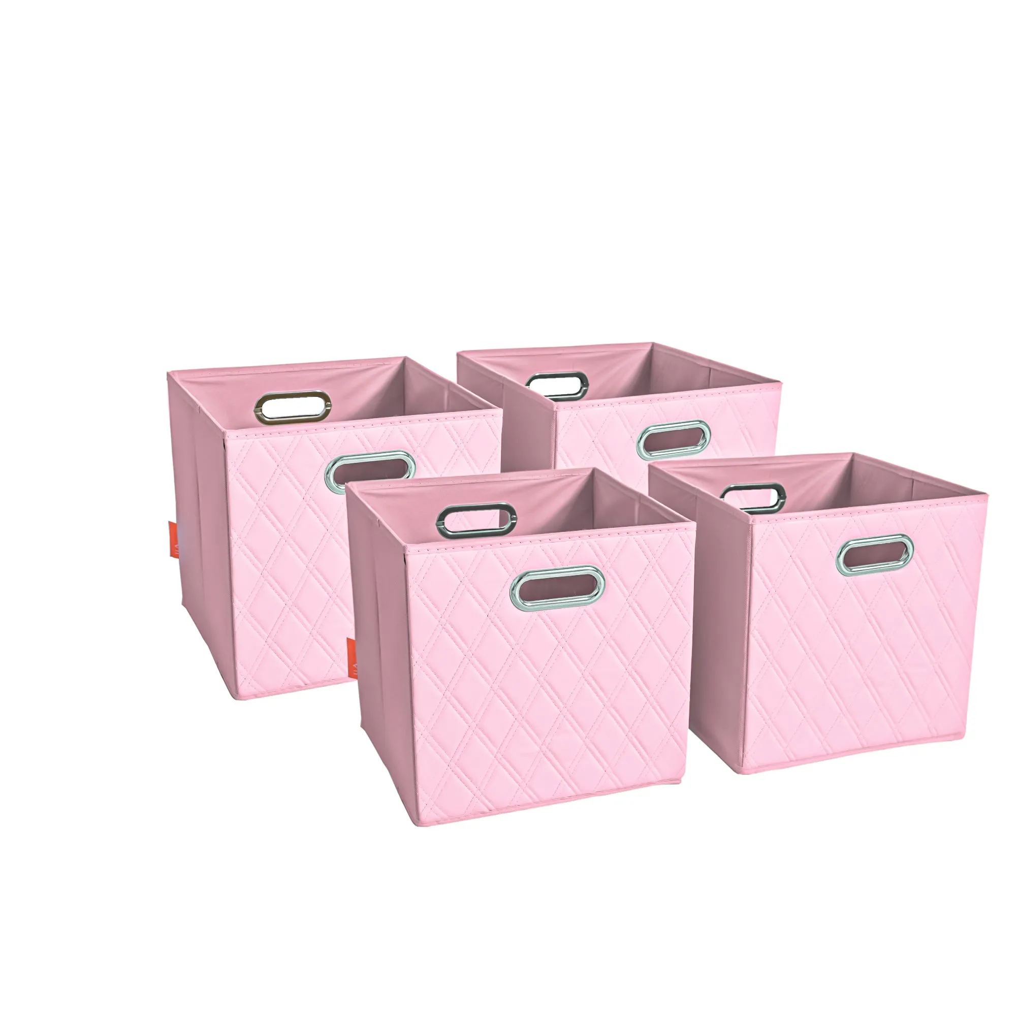 JIAessentials 11 inch Foldable Diamond Patterned Faux Leather Storage Cube Bins Set of Two with Dual Handles - 11" Pink