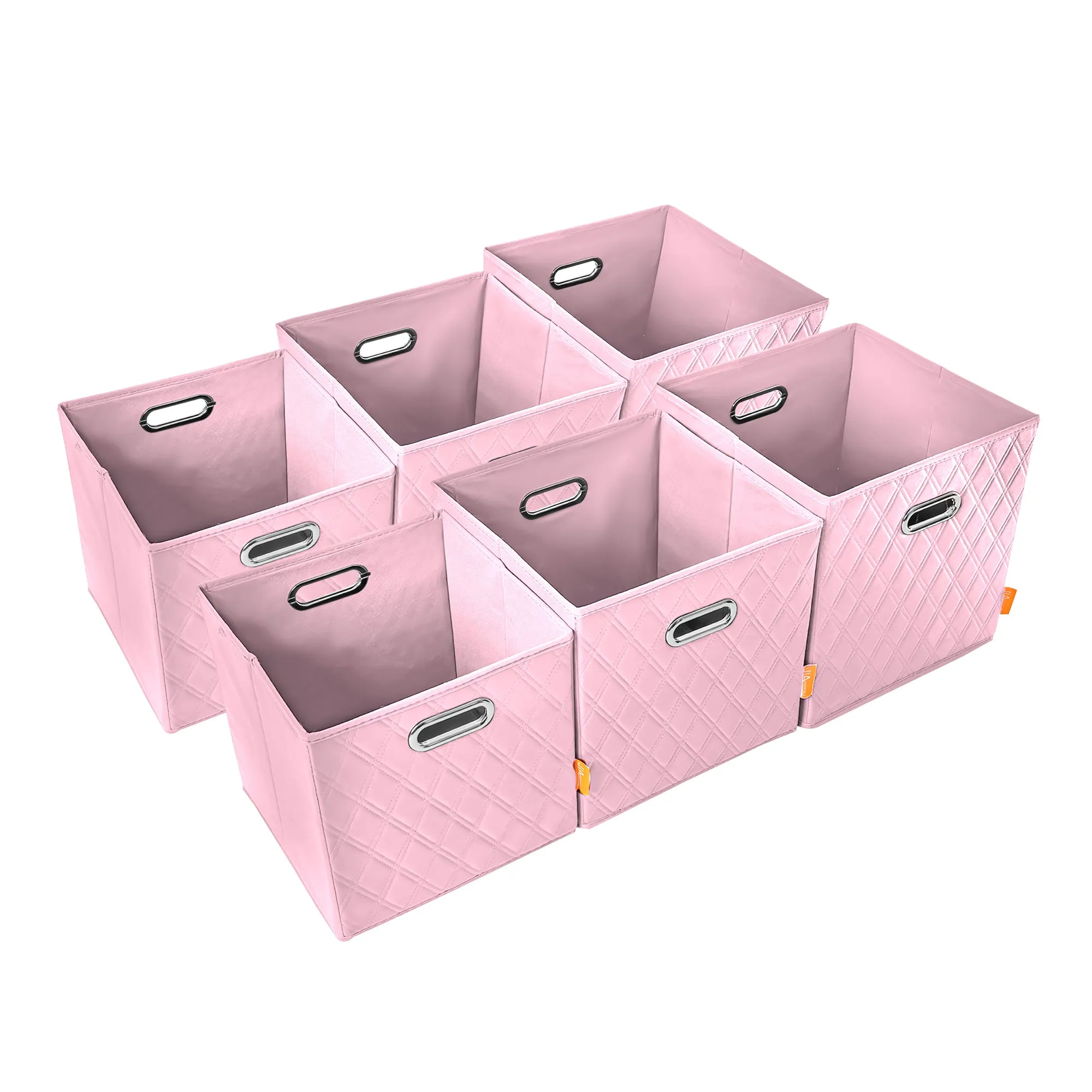 JIAessentials 11 inch Foldable Diamond Patterned Faux Leather Storage Cube Bins Set of Two with Dual Handles - 11" Pink