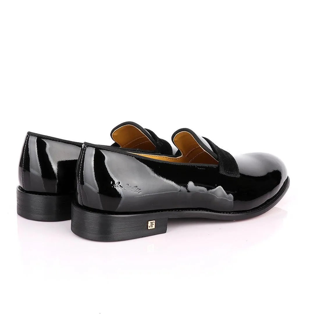 John Foster Bow Suede Patent Wetlips Black Loafers Shoe