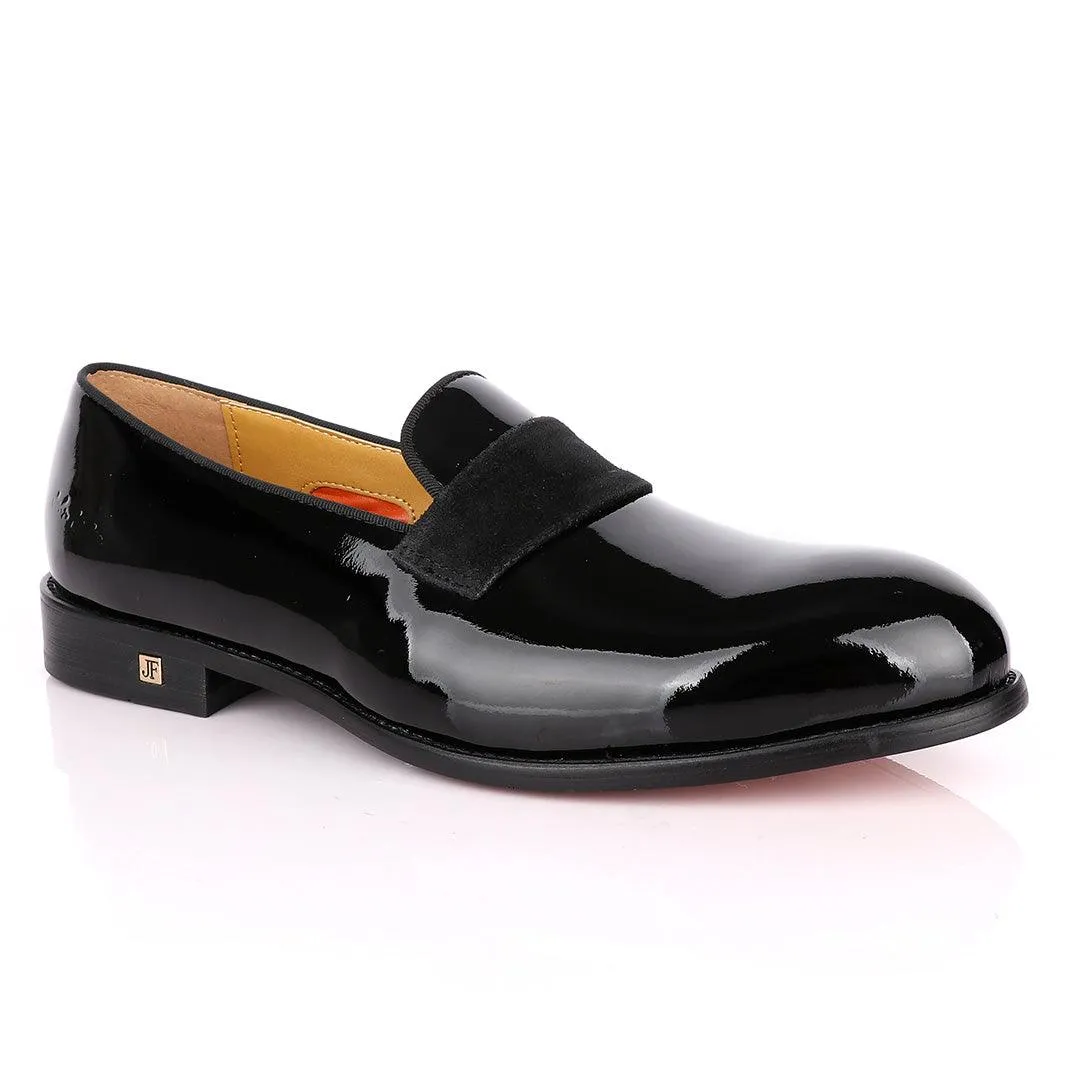 John Foster Bow Suede Patent Wetlips Black Loafers Shoe