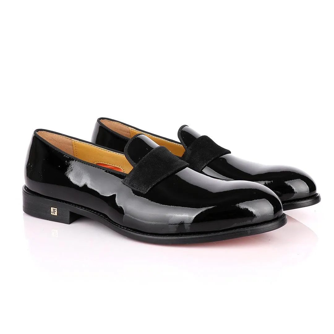 John Foster Bow Suede Patent Wetlips Black Loafers Shoe