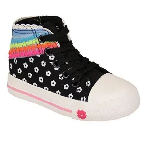 Kelsi Baby Girls Sequin Black Floral Lace Up Hi-Top Sneakers