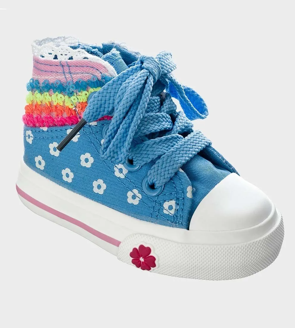 Kelsi Baby Girls Sequin Blue Floral Lace Up Hi-Top Sneakers