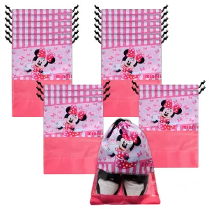 Kuber Industries Disney Minnie Shoe Cover | Travel Shoe Storage Bags | Polyester Storage Bag | Drawstring Shoe Cover | Shoe Organizer with Clear Window | Pack of 18 | Pink