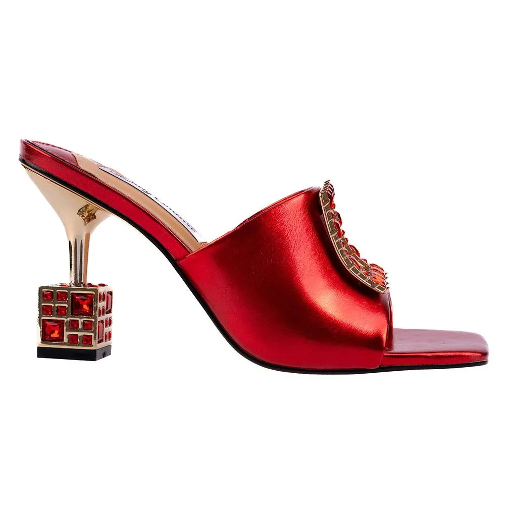 Lady Couture CASINO Red Jeweled Metallic Square Heel Slide