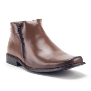 Men's 38307 Ankle High Double Zippered Classic Dress Boots (Brown)