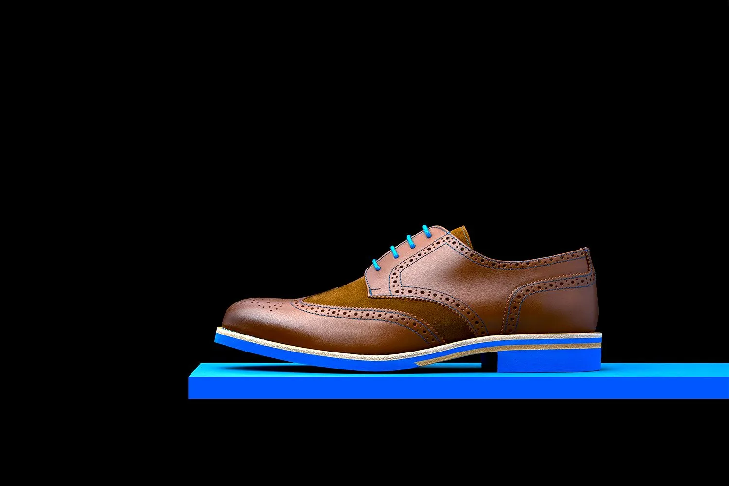 Mens Brown & Blue Leather Wingtip Dress Shoes